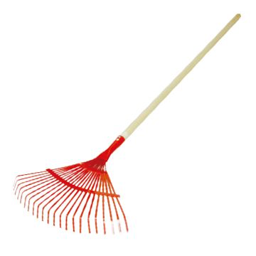 Garden lawn rake with wooden handle